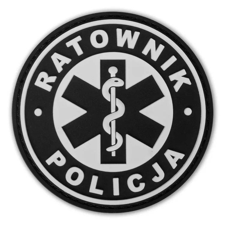 Emblemat RATOWNIK POLICJA Guma 3D na rzepie 8,5 cm