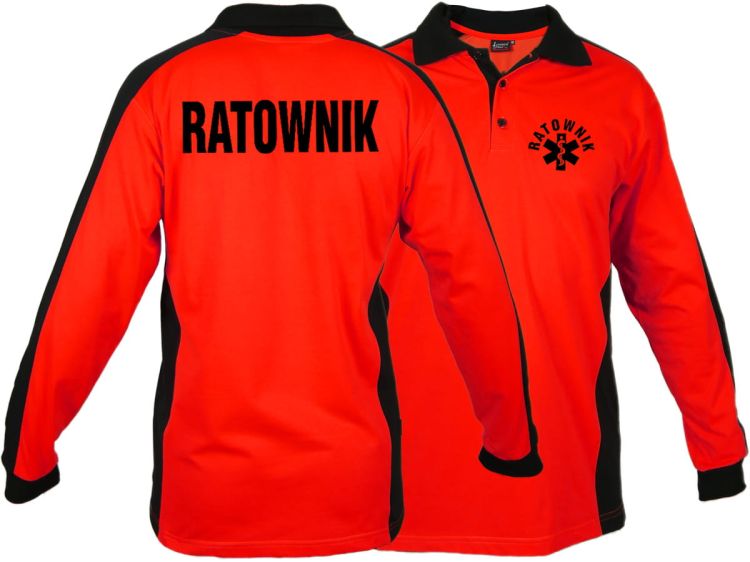 Koszulka ratownicza Polo FLUO męska FUNKCYJNA z długim rękawem