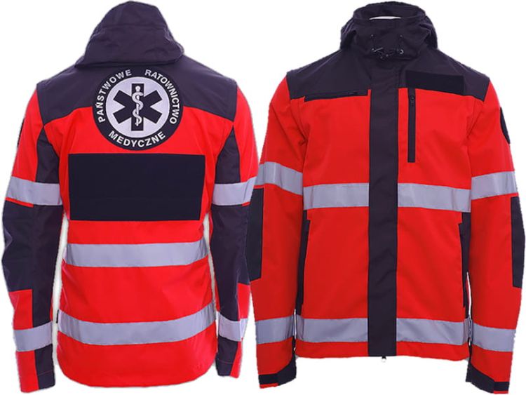 Kurtka ratownicza OXFORD FLUO North-Wind z kompletem emblematów odblaskowych na rzep