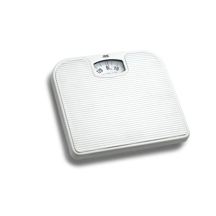 Mechaniczna ADE Nina waga łazienkowa z powierzchnią antypoślizgową, do 120 kg, 27 x 24 cm, biała