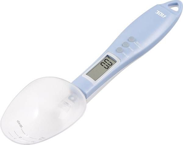 Łyżka-miarka ADE Eni z wagą, do 300 g, 25 cm, błękitna