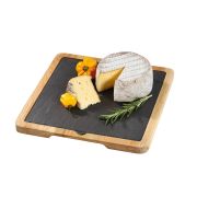 Talerz Cilio Formaggio do serwowania sera z dębową podkładką, łupek, 23 x 23 cm