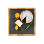 Talerz Cilio Formaggio do serwowania sera z dębową podkładką, łupek, 23 x 23 cm