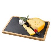 Talerz Cilio Formaggio do serwowania sera z dębową podkładką, łupek, 33 x 23 cm