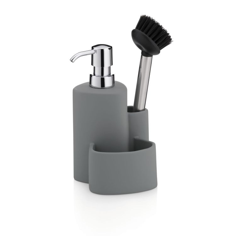 Ceramiczny Kela Purana dozownik do mydła ze szczotką do naczyń, 10x11, wys.22 cm, 350 ml, szary