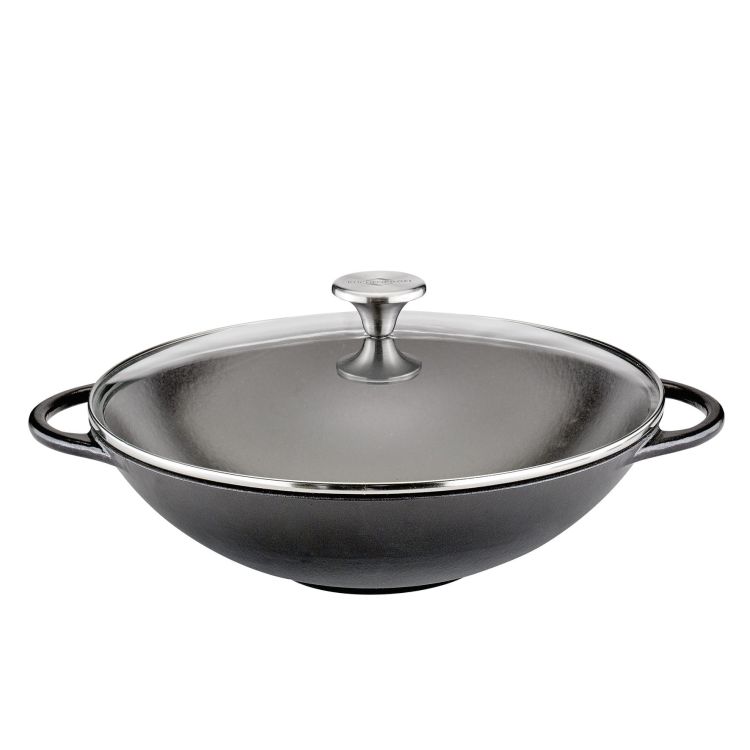 Wok Küchenprofi Provence żeliwny ze szklaną pokrywą, śred. 30 cm