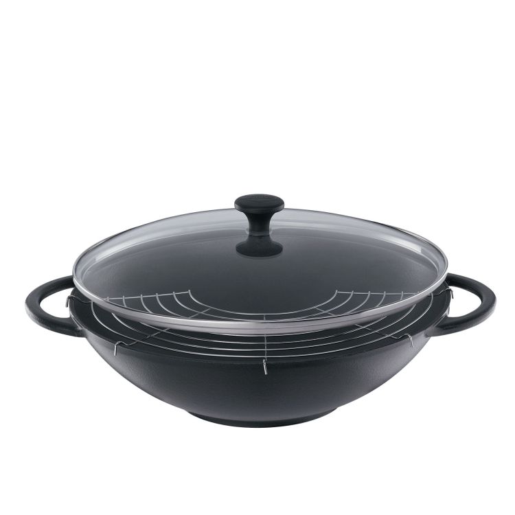 Wok Küchenprofi Provence żeliwny z rusztem, śred. 36, czarny