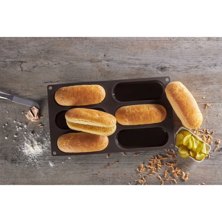 Forma Lurch Flexiform na 6 bułek do hot dogów, 30 x 17,5 cm, brązowa