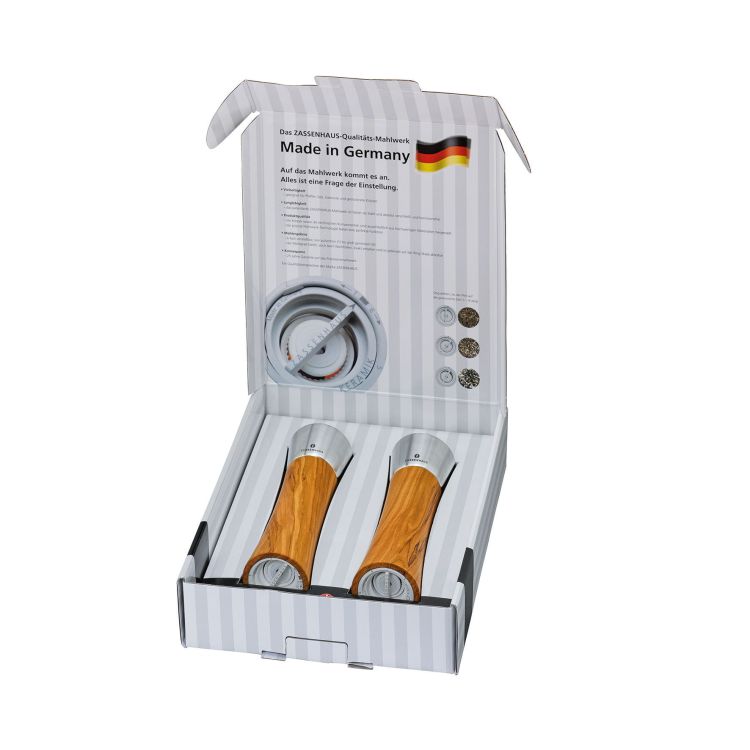 Zestaw Zassenhaus Augsburg 2 młynków do soli i pieprzu z drewna oliwnego 18 cm