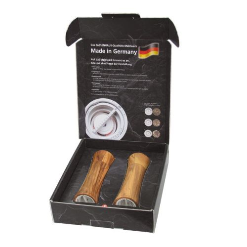 Zestaw Zassenhaus Frankfurt 2 młynków do soli i pieprzu z drewna oliwnego 18 cm