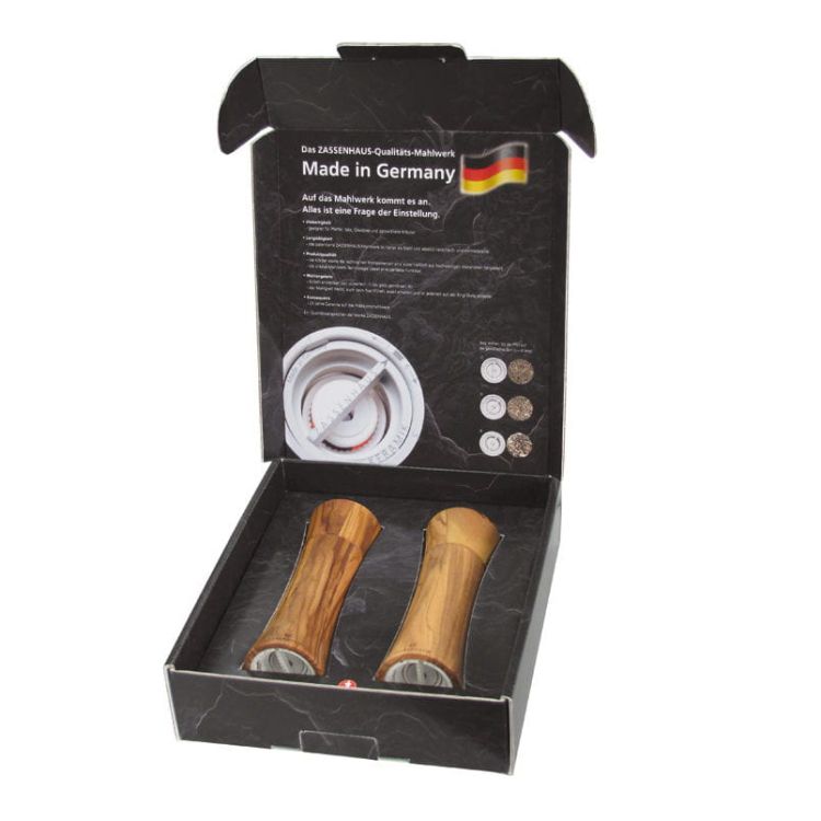 Zestaw Zassenhaus Frankfurt 2 młynków do soli i pieprzu z drewna oliwnego 18 cm