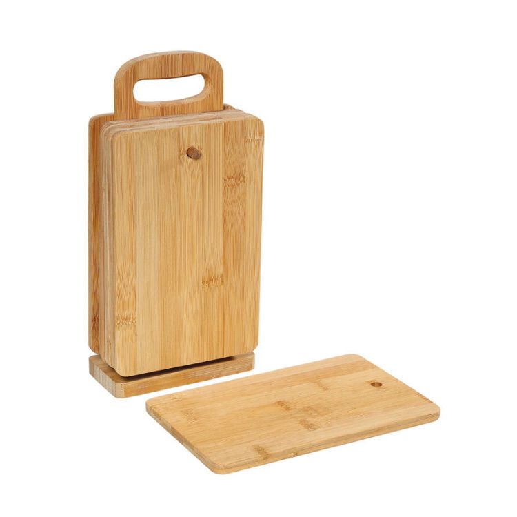 6 Zassenhaus Eco Line bambusowych desek do krojenia z podstawką, wymiary deski: 22x14x0,8 cm