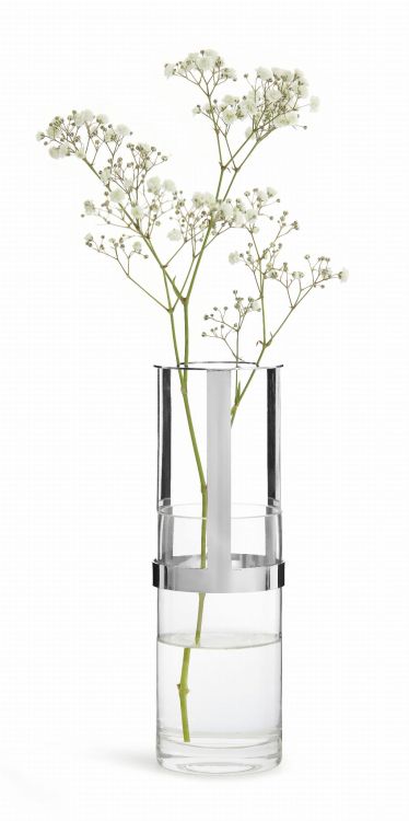 Wazon Sagaform, 8 x 15 cm, szkło/metal, srebrny, pudełko prezentowe