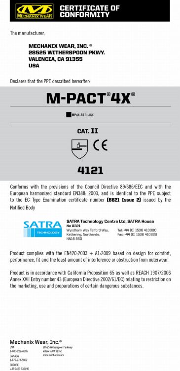 Rękawice Mechanix Material4X® M-Pact® BLACK