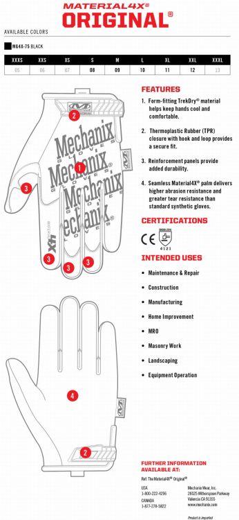 Rękawice Mechanix Material4X® Original® BLACK