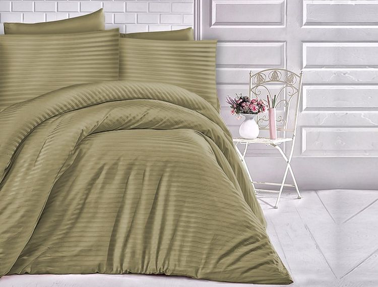 Pościel satyna bawełniana CIZGILI OLIVE GREEN/160x200 EXCLUSIVE