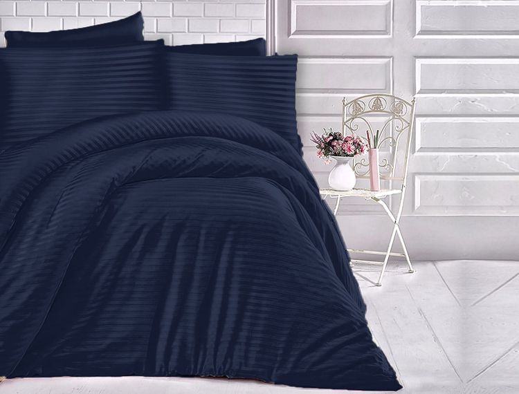 Poszewka satyna bawełna CIZGILI NAVY BLUE/40x40.