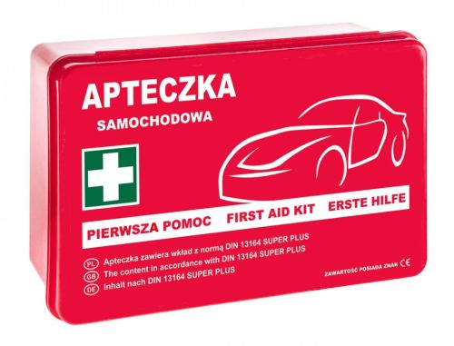 Apteczka samochodowa w pudełku z tworzywa DIN 13164 PLUS z wyposażeniem