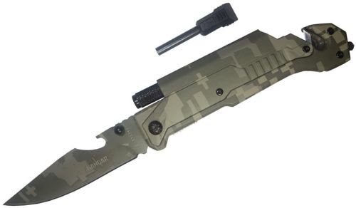 Nóż ratunkowy bezpieczeństwa 6w1 camo/moro Kandar