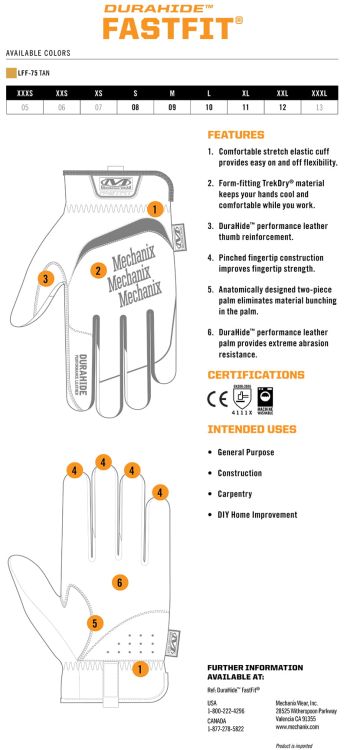 Rękawice Mechanix DuraHide® FastFit® TAN