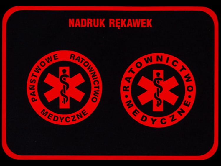 Koszulka Polo ratownicza czarna męska FUNKCYJNA - nadruk FLUO przód + rękawek