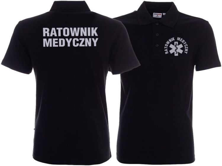 Koszulka Polo ratownicza czarna męska odblaskowa FUNKCYJNA