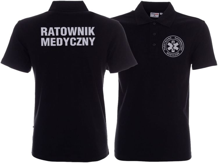Koszulka Polo ratownicza czarna męska odblaskowa FUNKCYJNA