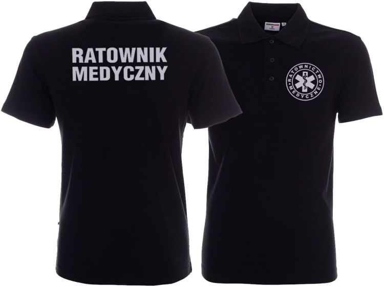 Koszulka Polo ratownicza czarna męska odblaskowa FUNKCYJNA