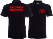 Koszulka Polo ratownicza czarna męska FUNKCYJNA nadruk FLUO