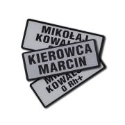 Imiennik tło odblaskowe 1-3 linijki tekstu na rzepie 13 x 5 cm