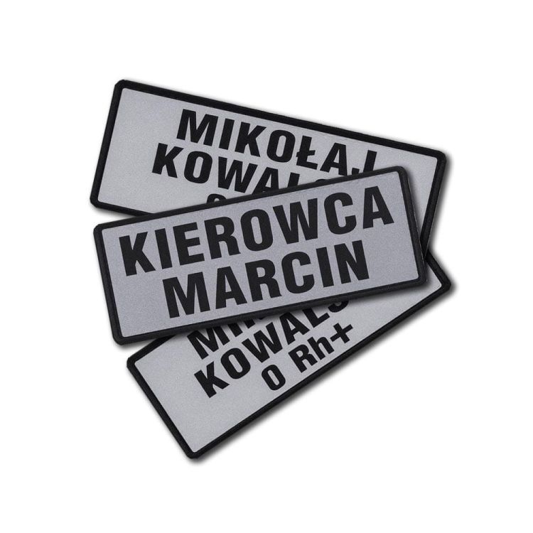 Imiennik tło odblaskowe 1-3 linijki tekstu na rzepie 13 x 5 cm