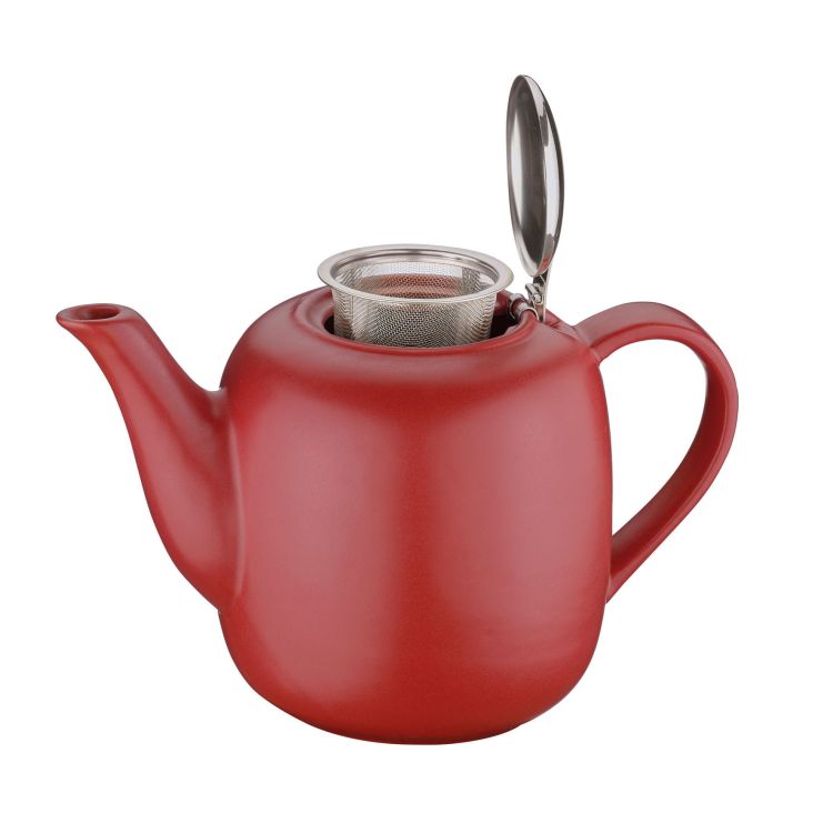 dzbanek do herbaty, z zaparzaczem, ceramika/stal nierdzewna, 1,5 l, czerwony