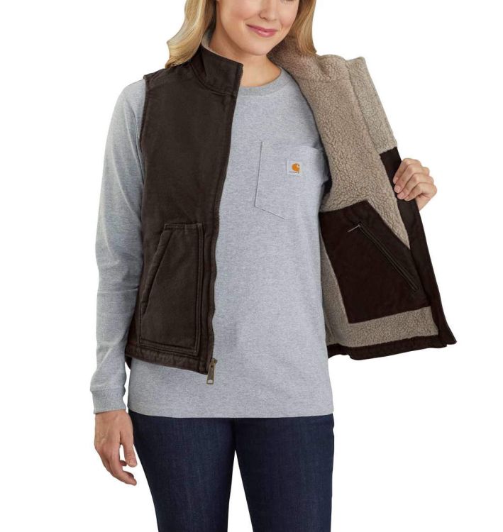 Damska Kamizelka Carhartt Sherpa Lined Mock Neck Vest DARK BROWN