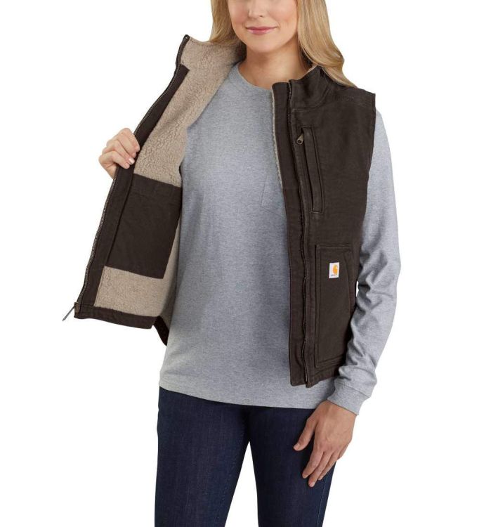 Damska Kamizelka Carhartt Sherpa Lined Mock Neck Vest DARK BROWN
