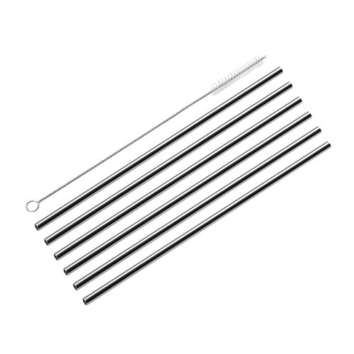 stalowe słomki do napojów ze szczoteczką do czyszczenia, 6 szt., 22,5 cm