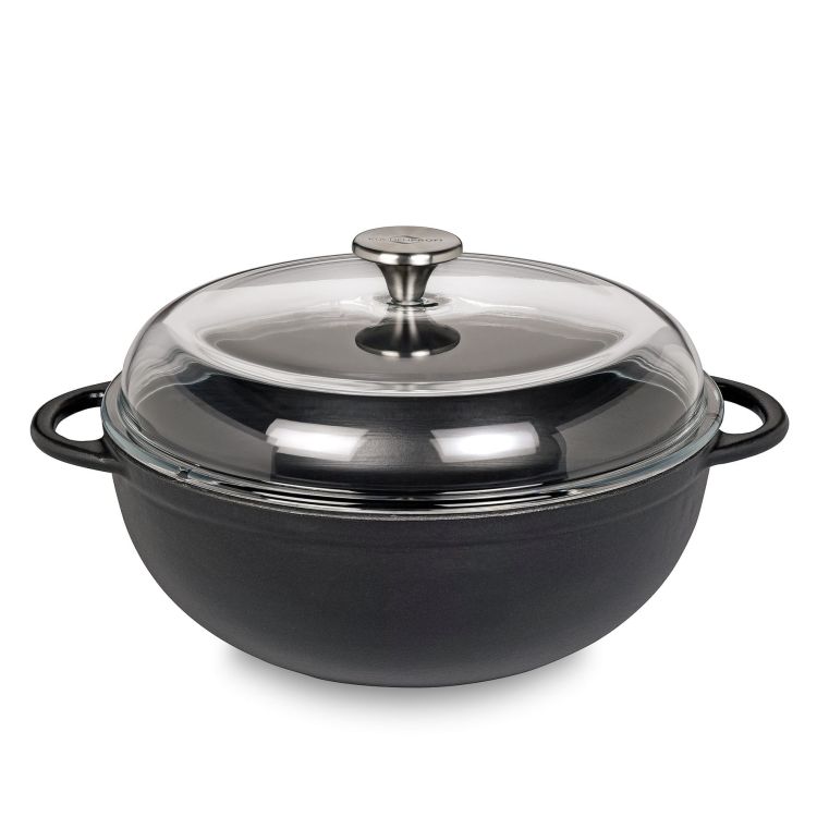 głęboka brytfanna żeliwna, z pokrywką, 5,0 l, śred. 28 cm, czarna