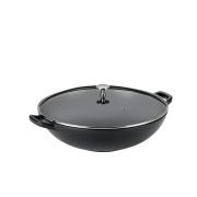 Wok ze szklaną pokrywą Kela, żeliwo emaliowane, śred.36 cm, 4 l, wys. 10 cm, czarny