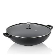 Wok ze szklaną pokrywą Kela, żeliwo emaliowane, śred.36 cm, 4 l, wys. 10 cm, czarny