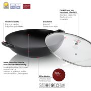 Wok ze szklaną pokrywą Kela, żeliwo emaliowane, śred.36 cm, 4 l, wys. 10 cm, czarny