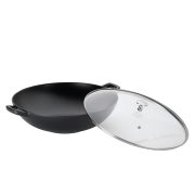Wok ze szklaną pokrywą Kela, żeliwo emaliowane, śred.36 cm, 4 l, wys. 10 cm, czarny
