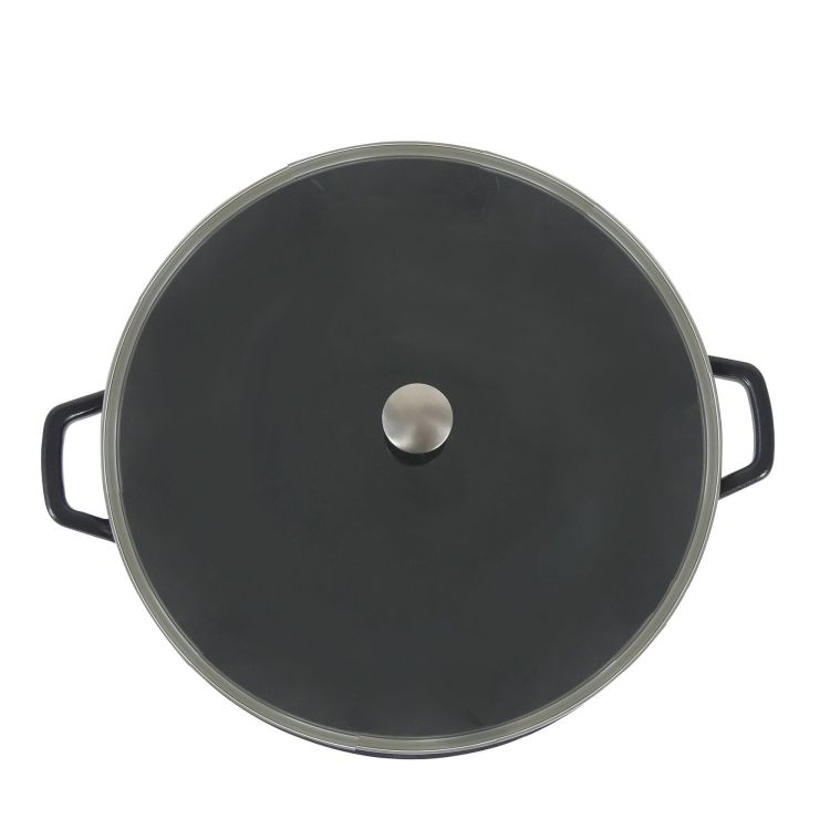 Wok ze szklaną pokrywą Kela, żeliwo emaliowane, śred.36 cm, 4 l, wys. 10 cm, czarny