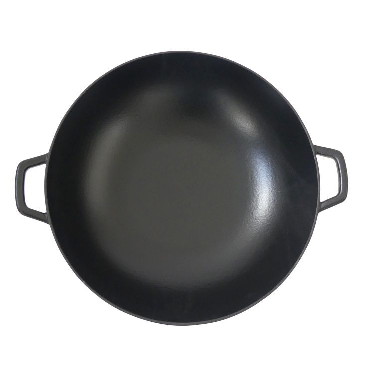 Wok ze szklaną pokrywą Kela, żeliwo emaliowane, śred.36 cm, 4 l, wys. 10 cm, czarny