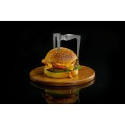Deska i szpikulec do podawania hamburgerów Lurch, stal nierdzewna/drewno akacji, śred. 20 x 13,5 cm