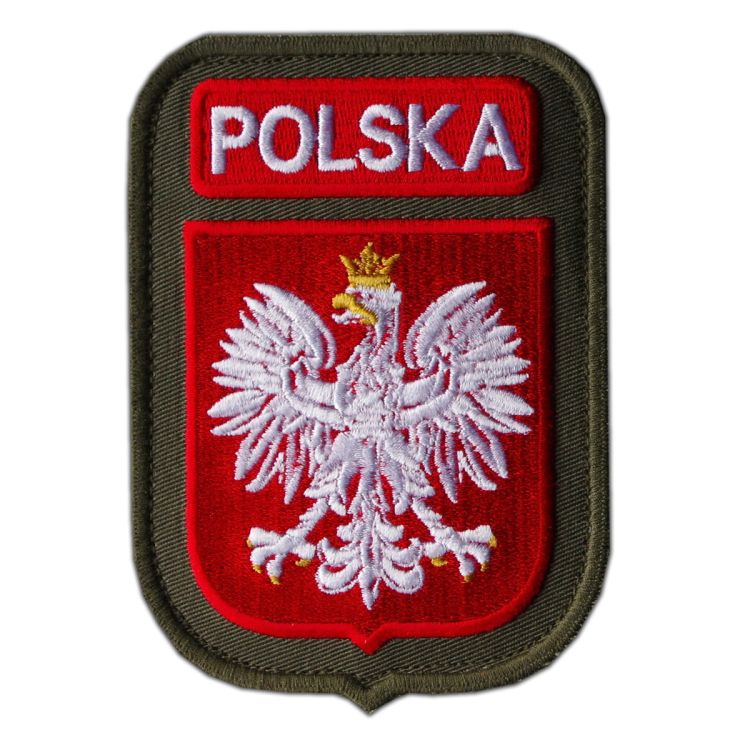 Emblemat wojskowy duży ORZEŁ POLSKA tło olive na rzepie