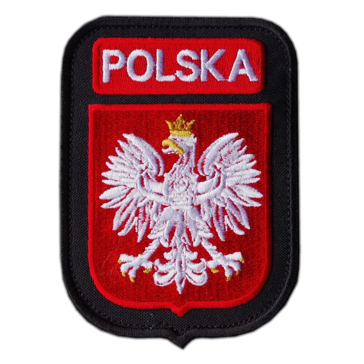 Emblemat wojskowy duży ORZEŁ POLSKA tło czarne na rzepie