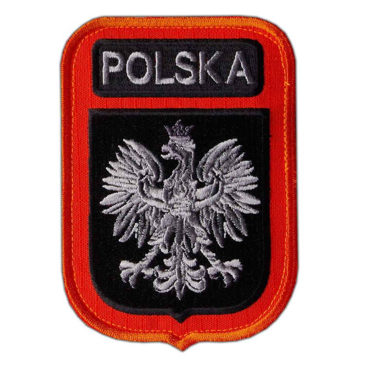 Emblemat wojskowy duży ORZEŁ POLSKA tło pomarańczowe na rzepie