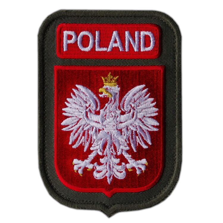 Emblemat wojskowy duży ORZEŁ POLAND tło olive na rzepie