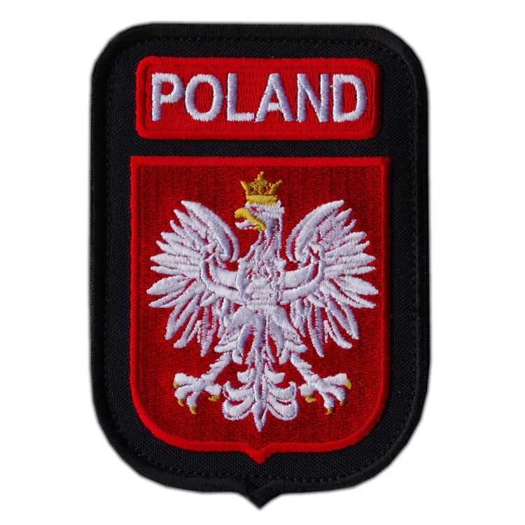 Emblemat wojskowy duży ORZEŁ POLAND tło czarne na rzepie