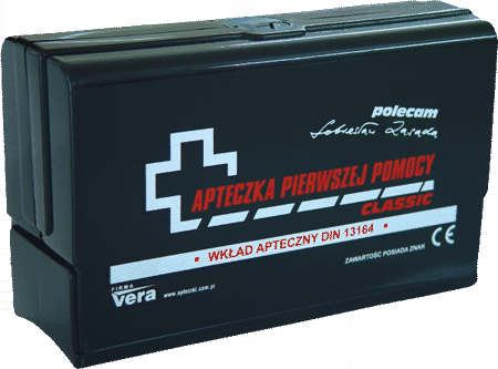 Apteczka samochodowa CLASSIC DIN 13164 w pudełku z tworzywa Vera