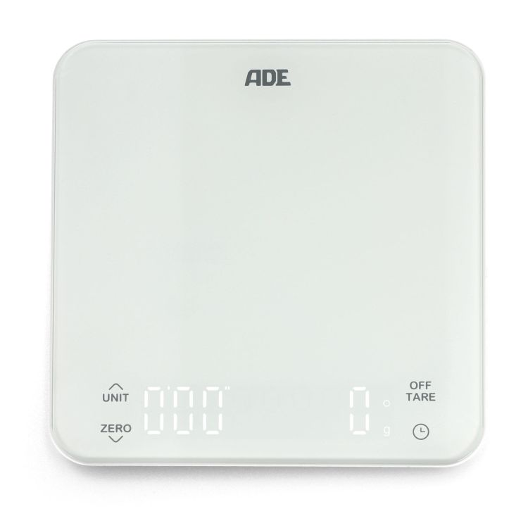 Waga kuchenna ładowana przez USB ADE Nuria, do 5 kg, 16 x 16 cm, biała